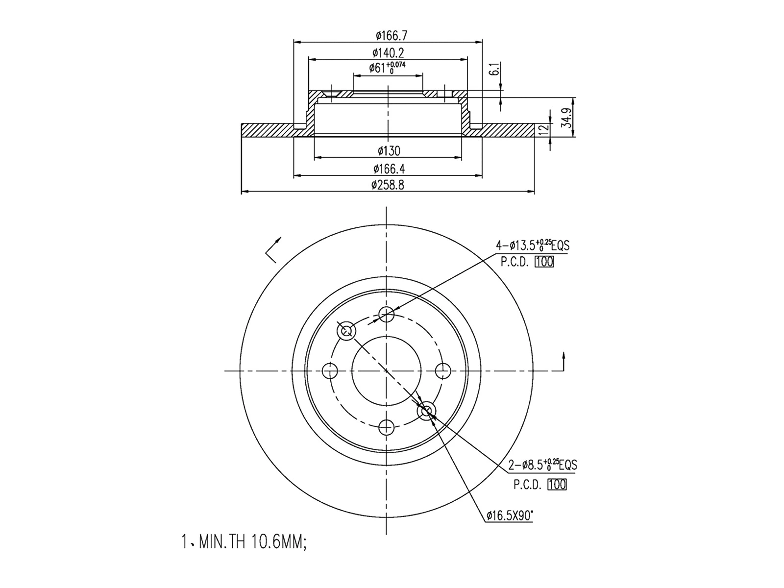Disque de frein A.Z. Meisterteile AZMT-44-024-1250