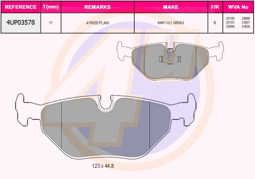 Kit de plaquettes de frein, frein à disque 4u 4UP03578