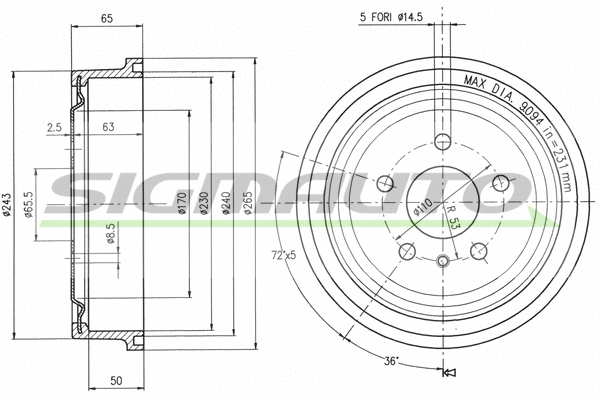 Tambour de frein SIGMAUTO DR5561