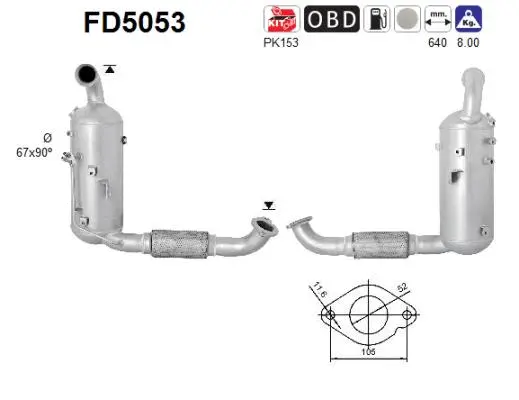 Filtre à particules / à suie, échappement AS FD5053