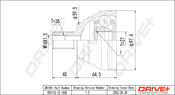 Jeu de joints, arbre de transmission Dr!ve+ DP2110.10.1538