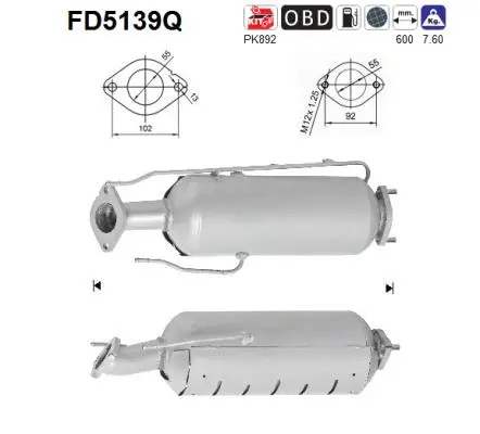 Filtre à particules / à suie, échappement AS FD5139Q