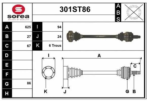Arbre de transmission STARTCAR 301ST86