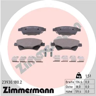 Kit de plaquettes de frein, frein à disque ZIMMERMANN 23930.180.2