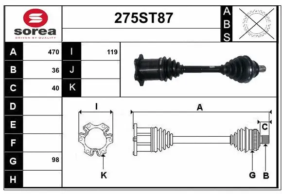 Arbre de transmission STARTCAR 275ST87