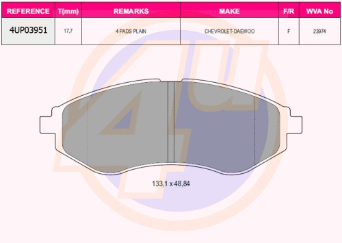 Kit de plaquettes de frein, frein à disque 4u 4UP03951
