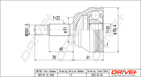 Jeu de joints, arbre de transmission Dr!ve+ DP2110.10.1500