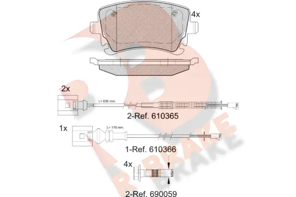 Kit de plaquettes de frein, frein à disque R BRAKE RB1674-208