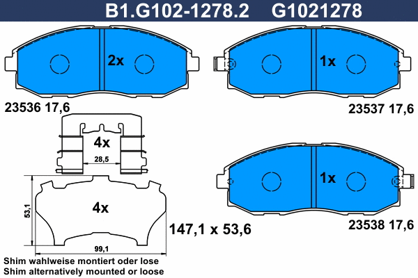 Kit de plaquettes de frein, frein à disque GALFER B1.G102-1278.2