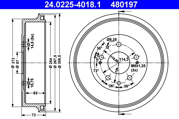 Tambour de frein ATE 24.0225-4018.1