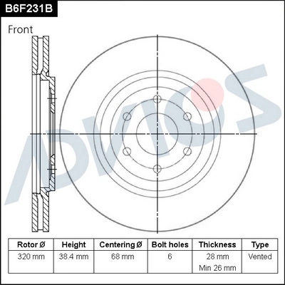 Disque de frein ADVICS B6F231B