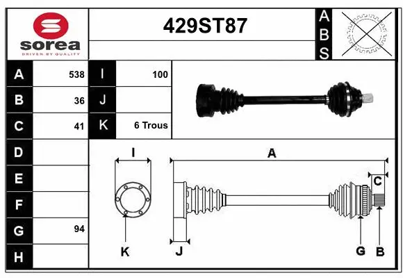 Arbre de transmission STARTCAR 429ST87