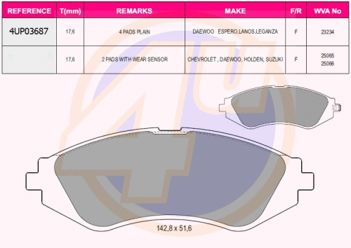 Kit de plaquettes de frein, frein à disque 4u 4UP03687