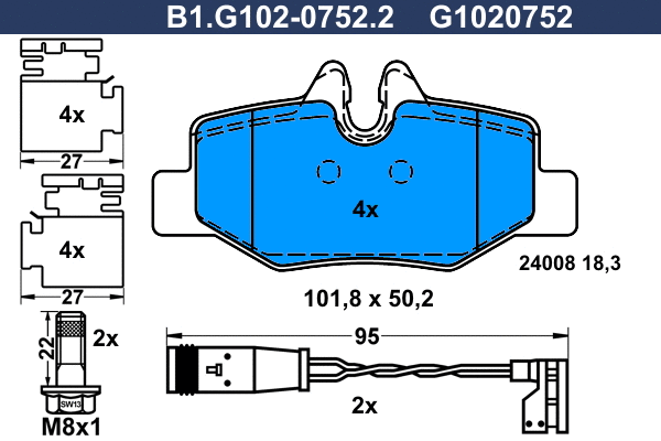 Kit de plaquettes de frein, frein à disque GALFER B1.G102-0752.2