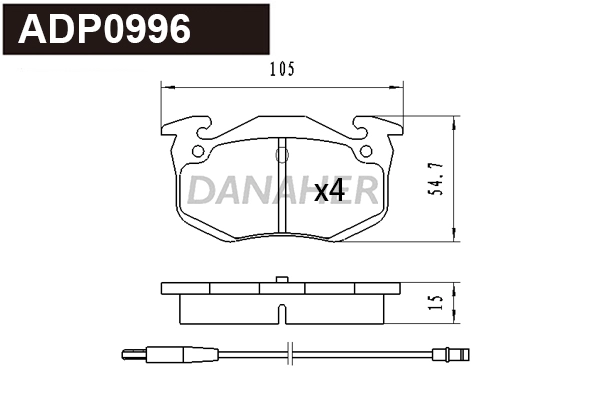 Kit de plaquettes de frein, frein à disque DANAHER ADP0996