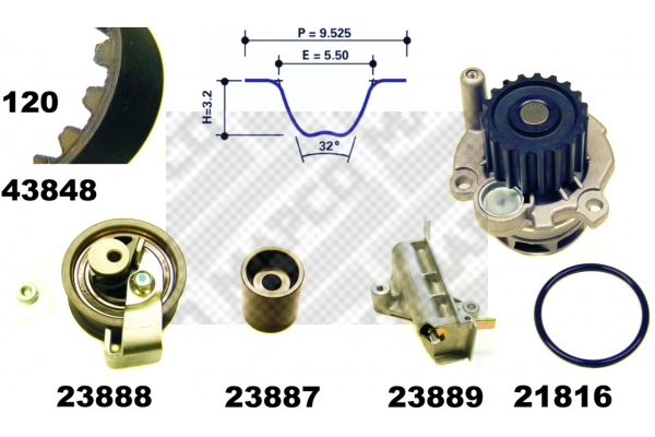 Pompe à eau + kit de courroie crantée MAPCO 41848