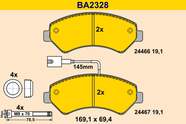 Kit de plaquettes de frein, frein à disque BARUM BA2328