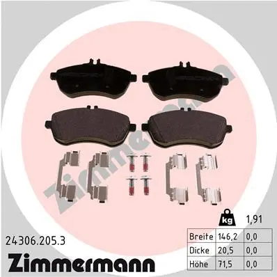 Kit de plaquettes de frein, frein à disque ZIMMERMANN 24306.205.3