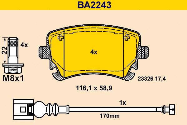 Kit de plaquettes de frein, frein à disque BARUM BA2243