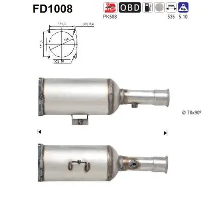 Filtre à particules / à suie, échappement AS FD1008