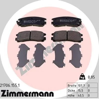 Kit de plaquettes de frein, frein à disque ZIMMERMANN 21706.155.1