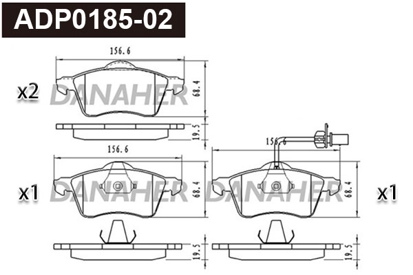 Kit de plaquettes de frein, frein à disque DANAHER ADP0185-02