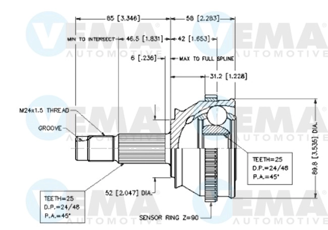 Jeu de joints, arbre de transmission VEMA 18259