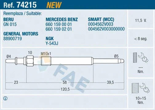Bougie de préchauffage FAE 74215
