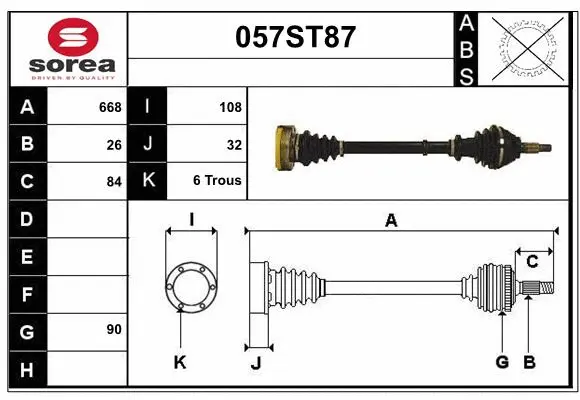 Arbre de transmission STARTCAR 057ST87