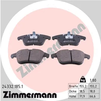 Kit de plaquettes de frein, frein à disque ZIMMERMANN 24332.185.1