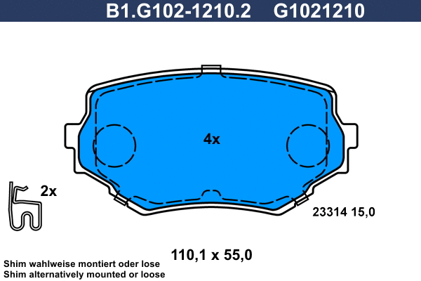 Kit de plaquettes de frein, frein à disque GALFER B1.G102-1210.2