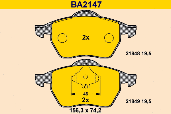 Kit de plaquettes de frein, frein à disque BARUM BA2147