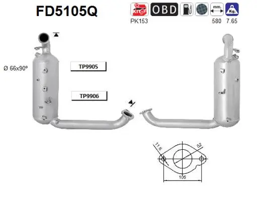 Filtre à particules / à suie, échappement AS FD5105Q