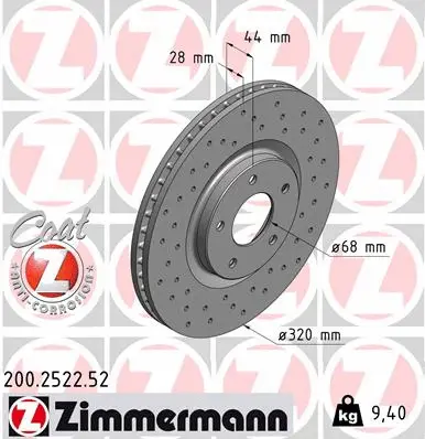 Disque de frein ZIMMERMANN 200.2522.52