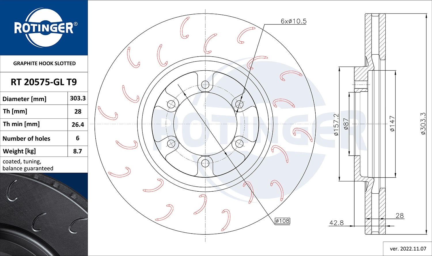 Disque de frein ROTINGER RT 20575-GL T9