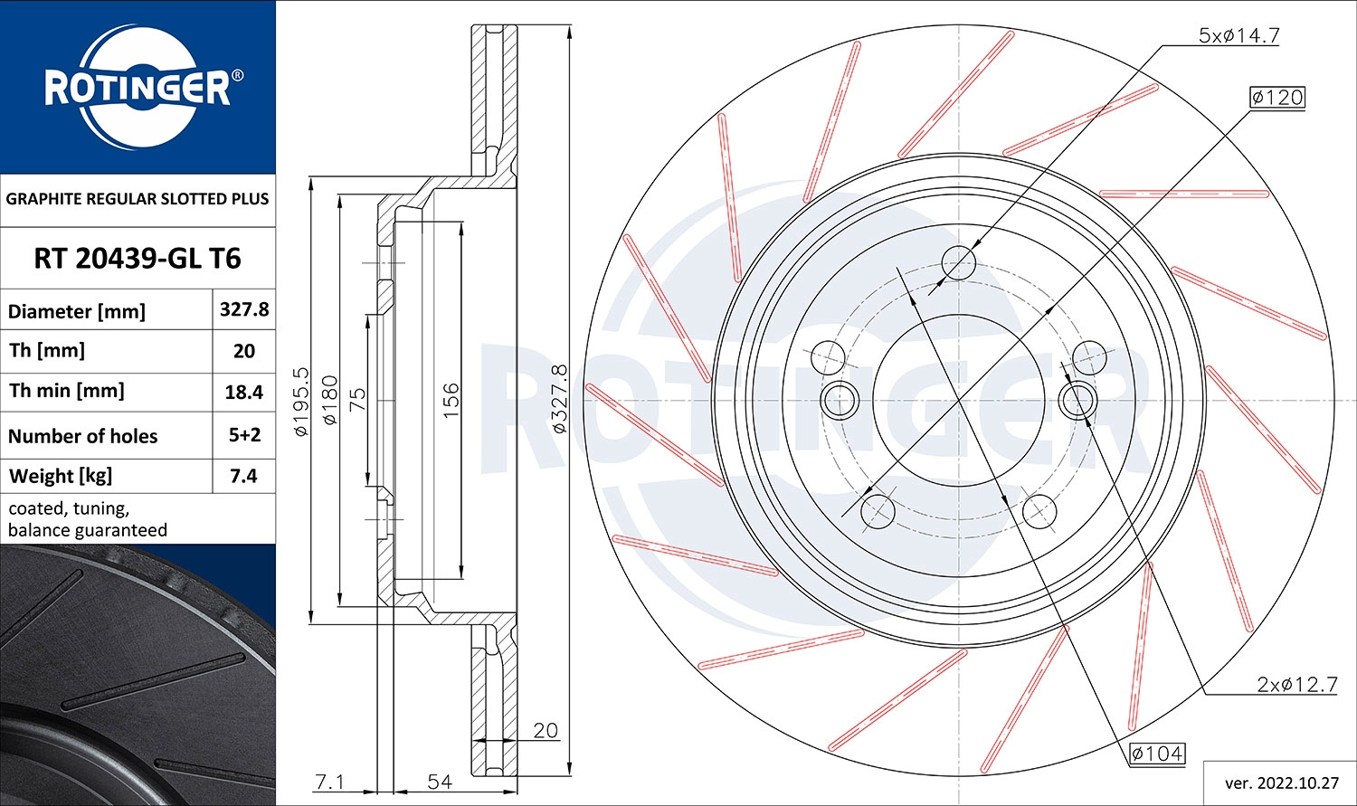 Disque de frein ROTINGER RT 20439-GL T6