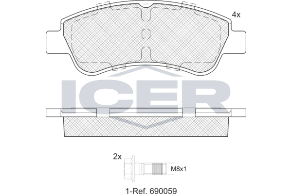 Kit de plaquettes de frein, frein à disque ICER EV1388-402