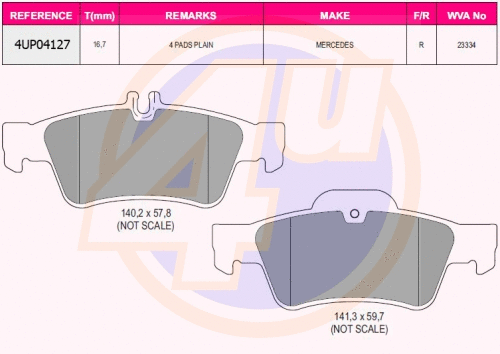 Kit de plaquettes de frein, frein à disque 4u 4UP04127