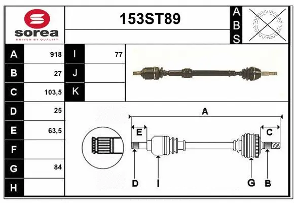 Arbre de transmission STARTCAR 153ST89