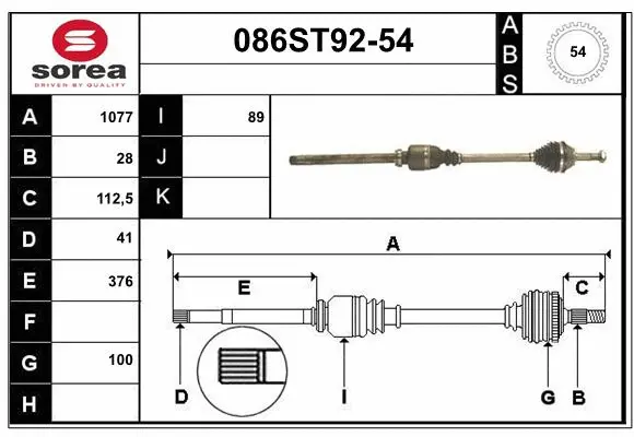 Arbre de transmission STARTCAR 086ST92-54