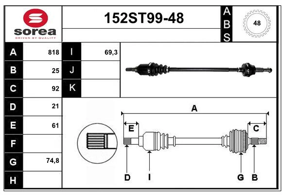 Arbre de transmission STARTCAR 152ST99-48