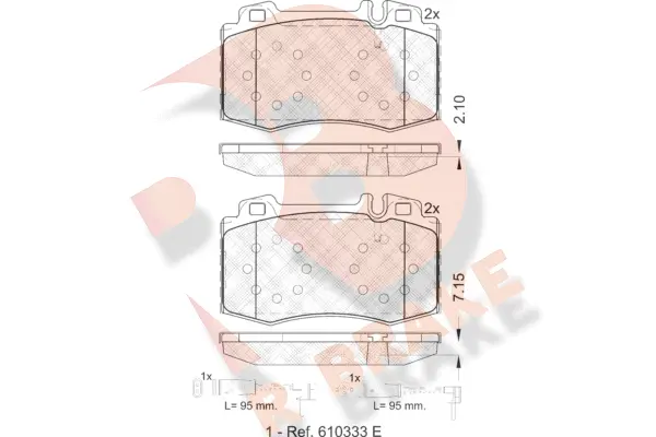 Kit de plaquettes de frein, frein à disque R BRAKE RB1389-203