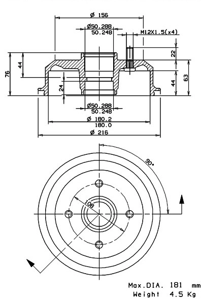 Tambour de frein VILLAR 627.0061