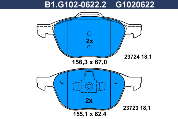 Kit de plaquettes de frein, frein à disque GALFER B1.G102-0622.2