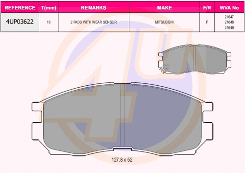 Kit de plaquettes de frein, frein à disque 4u 4UP03622