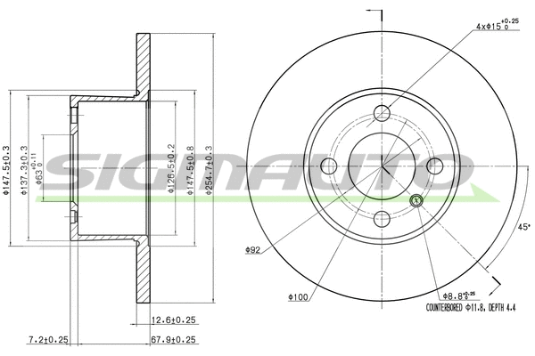 Disque de frein SIGMAUTO DBA075S