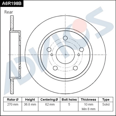 Disque de frein ADVICS A6R198B