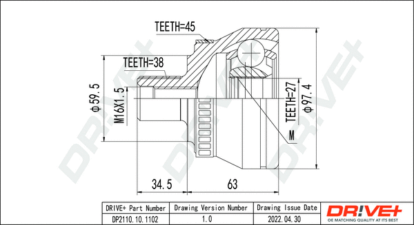 Jeu de joints, arbre de transmission Dr!ve+ DP2110.10.1102