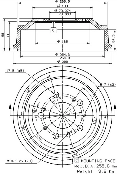 Tambour de frein VILLAR 627.0106