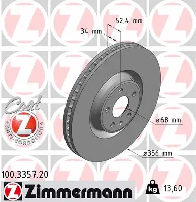 Disque de frein ZIMMERMANN 100.3357.20